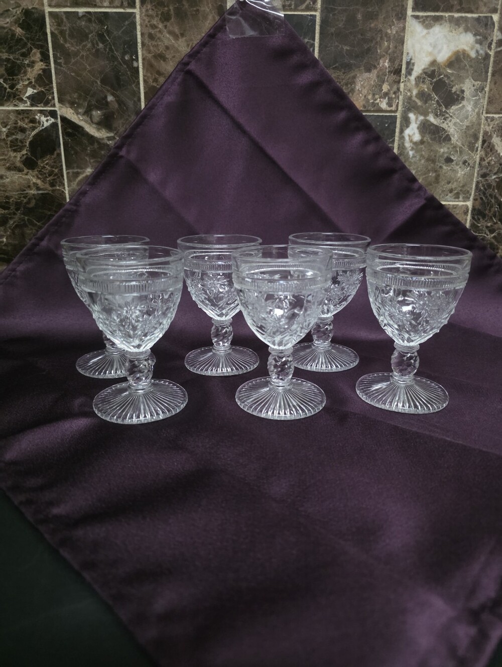 Lot of 6 Vintage Fenton Flower Windows Clear 4” Cordials